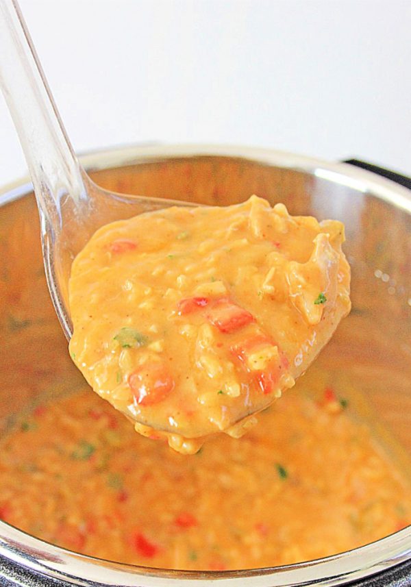Coconut curry soup recipe close up in the pot