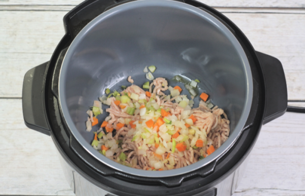Saute meat and veggies