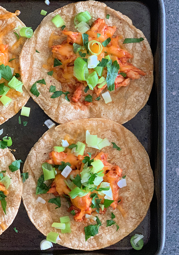 Easy baked Instant Pot Chicken Tostadas
